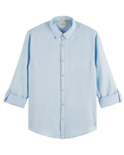 Scotch & Soda Sky Linen Shirt With Roll Up L - Blue