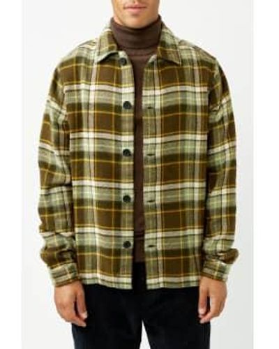Knowledge Cotton Checked Heavy Flannel Overshirt - Verde