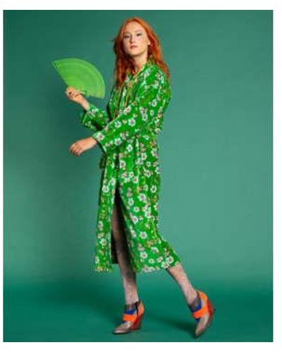 Les Touristes Luxury Velvet Dressing Gown, Blossom Velvet - Green