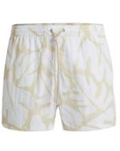 BOSS Bari hojas pantalones cortos natación con cordón col: off multi, tamaño: m - Blanco