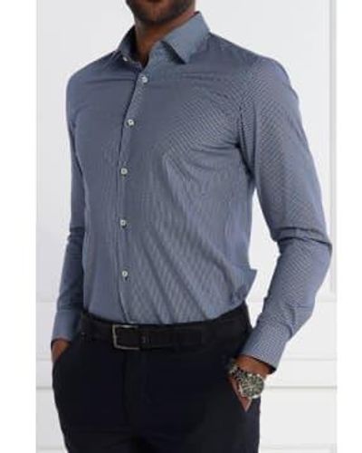 BOSS H-hank-kent camisa ajuste lgado color azul oscuro en algodón elástica 50510204 404