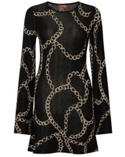 Kitri Greta chain lurex knit mini robe - Noir