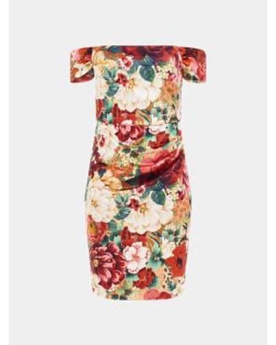 Guess Off Shoulder Camila Dress Or Peony Animal - Rosso