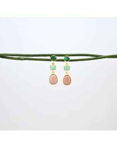 Schmuckoo 18k Plated Sterling Silver Triple Earrings Opal And Amozite - Green
