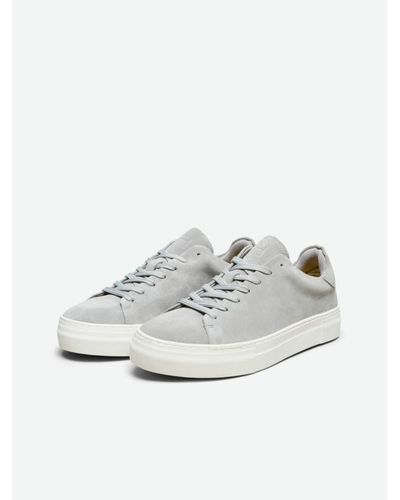 SELECTED David Chunky Clean Suede Trainer - White