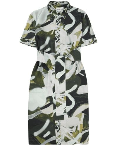 Munthe Ellioh Artist Print Silk Shirt Dress Size: 14, Col: Army - Green