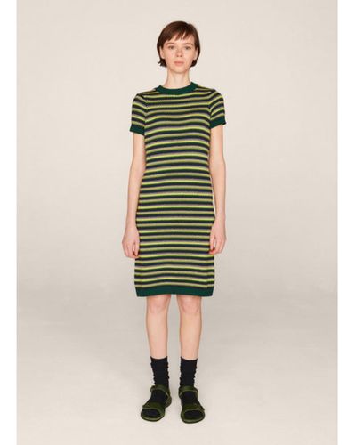 YMC Vestido rayas ganchillo algodón Mitchell - Verde