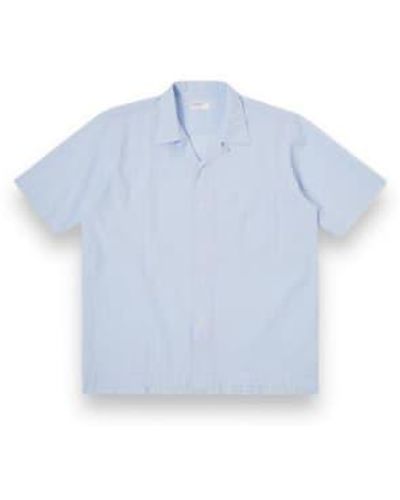 Universal Works Camp Ii Shirt Onda Cotton 30669 Pale - Blu