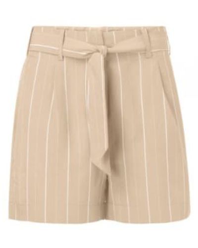 Yaya 123101 Sand Stripes & Tie Paper Bag Waist Shorts 36 Brown/white - Natural