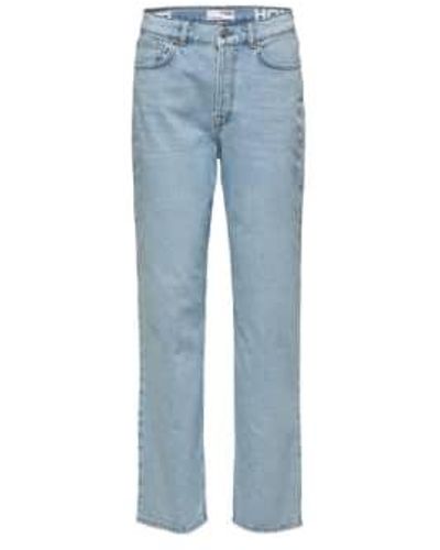 SELECTED Alice High Waisted Wide Fit Jeans Light - Blu