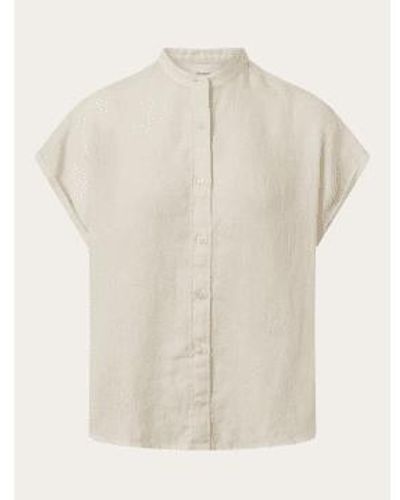 Knowledge Cotton 2090005 Collar Stand Short Sleeve Linen Shirt Buttercream - Bianco