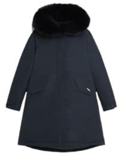 Woolrich Keystone Long Parka With Cashmere Fur Midnight - Blu
