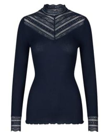 Rosemunde Long-sleeve Silk Lace Top Navy M - Blue