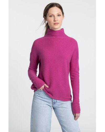 Kinross Cashmere Textured Slouchy Funnel Rosebud Sweater - Pink