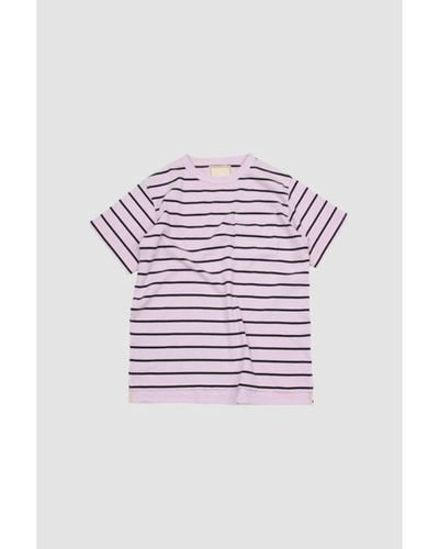 Jeanerica Herve Striped Unisex T-shirt Pink/navy - White