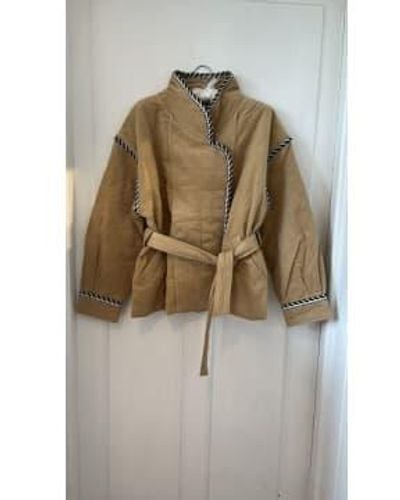 Suncoo Emmy Camel Safari Style Padded Quilted Kimono Jacket Coat Shacket - Natural