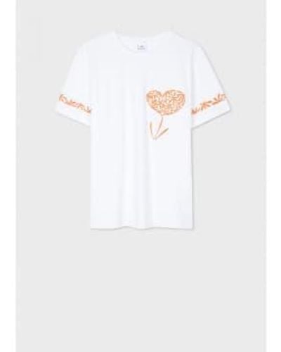 Paul Smith Floral Heart Stitched T-shirt Col: 01 , Size: Xs Xs - White