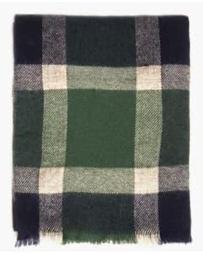 Hartford Navy And Green Wool Tartan Scarf Onesize