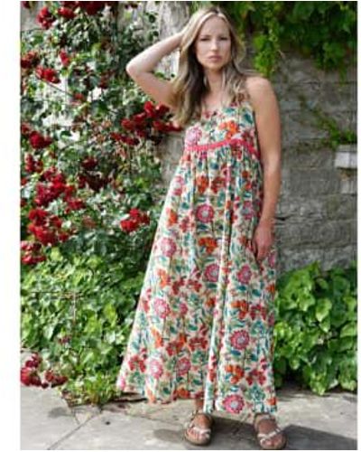 Powell Craft Vestido algodón con tiras jardín floral - Multicolor