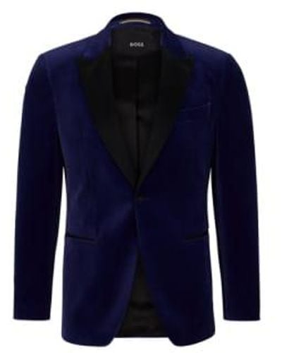 BOSS H Hutson Tux Dark Slim Fit Tuxedo Jacket In Pure Cotton Velvet 50484709 405 - Blu
