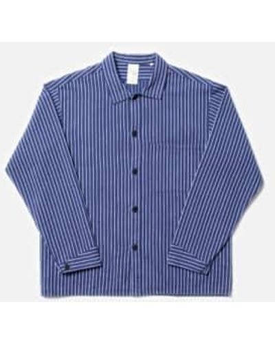 Nudie Jeans Berra Striped Worker Shirt S - Blue