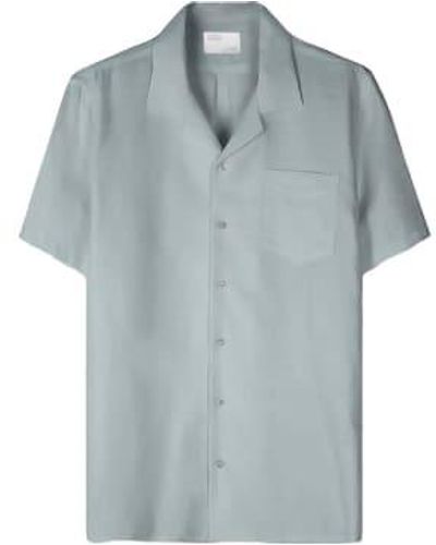 COLORFUL STANDARD Camisa manga corta lino azul acero