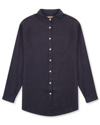 Burrows and Hare Charcoal Linen Shirt L - Blue