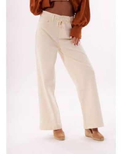 PAIGE Damen-Jeans "Carly" mit Bundbindung in warmem Ecru - Pink