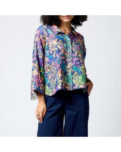 Sahara Scattered Floral Linen Shirt Multi M/l - Blue