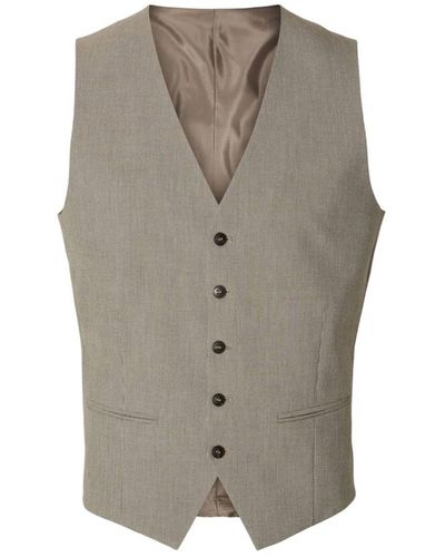 SELECTED Slim Liam Mini Houndstooth Waistcoat Flex 1 - Grigio
