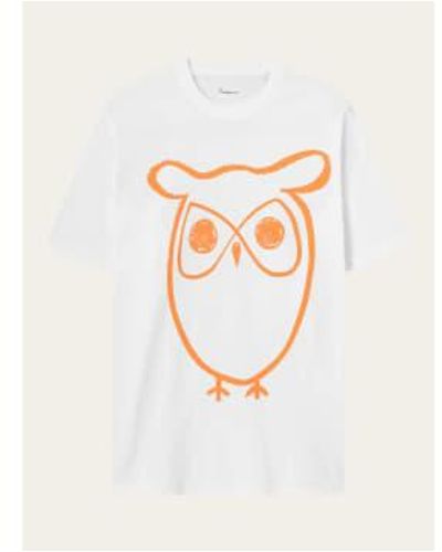 Knowledge Cotton 1010021 T-shirt à imprimé avant Big Owl régulier - Blanc