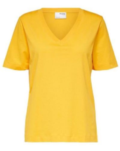 SELECTED V Neck T Shirt Yellow - Multicolour