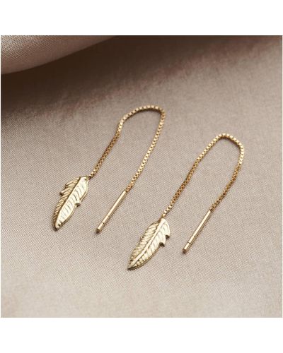 Posh Totty Designs Feather 9Ct Gold Pull Through Earrings - Neutro