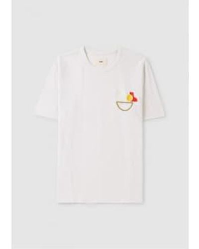 Folk Camiseta con bordado flameado en blanco roto hombre