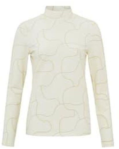 Yaya Jersey Top With Turtleneck Long Sleeves And Playful Print Bone White Dessin - Bianco