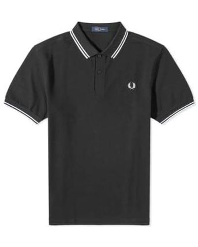 Fred Perry Slim fit twin spipps polo & white - Schwarz