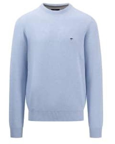 Fynch-Hatton Cotton Crew Neck Pique Texture Sweater Medium - Blue