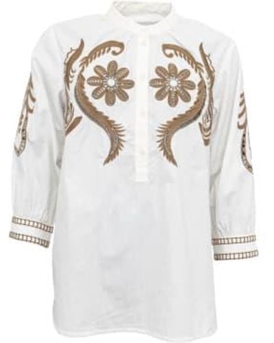Costa Mani Poppy Shirt Army Brodery L Khaki - White