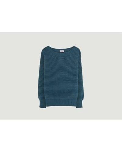 Tricot Suéter cuello en barco algodón orgánico - Azul