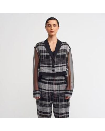 New Arrivals Nu Short White Check Jacket With Organza Sleeves 0 - Black