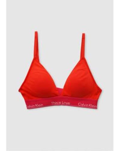 Calvin Klein Womens This Is Love Triangle Bra In Cherry Tomato 1 - Rosso