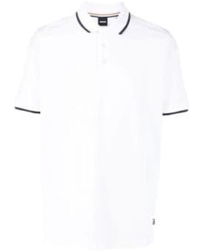 BOSS Boss Parley 190 Logo Embossed Cotton Pique Polo Shirt 50494697 100 - Bianco