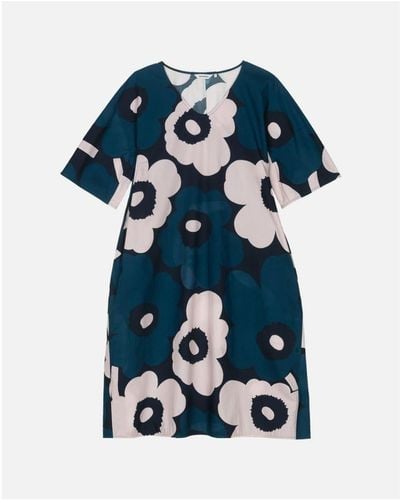 Marimekko Kleid aus leichter Unikko-Biobaumwolle - Blau