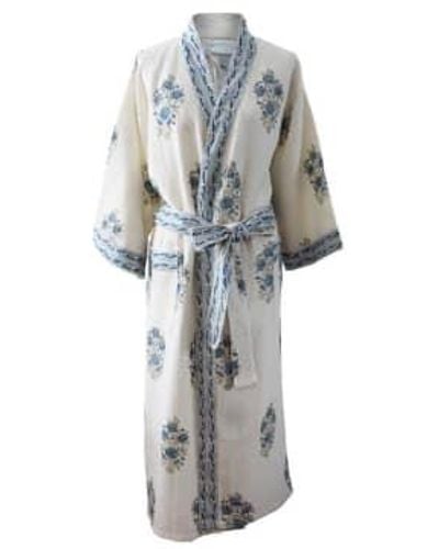 Powell Craft Robe chambre en coton à gaufre bleu - Gris