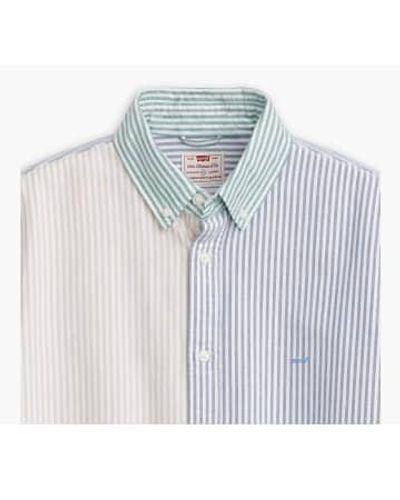 Levi's Waylon Stripe Safari Authentic Button Down Short Sleeve Sweatshirt Xs - Blue