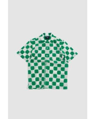 Drake's Camp Collar Checkerboard Block Print S - Green