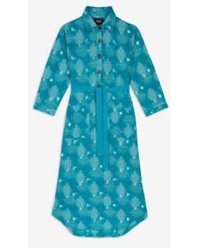 Lowie Handwoven Ikat Shirt Dress - Blu