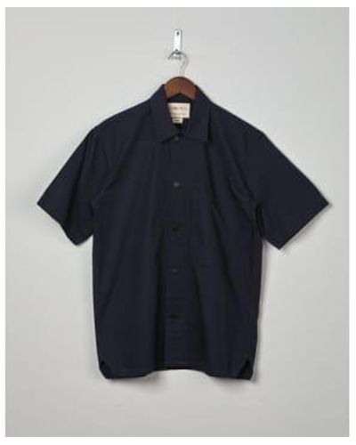 Uskees Mens Lightweight Organic Buttoned Short Sleeve Shirt Midnight - Blu
