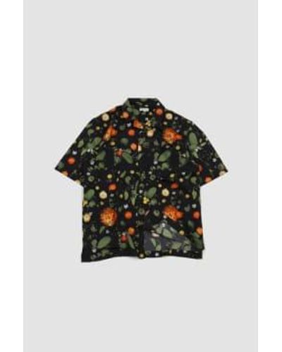 Sunspel Go Camp Collar Shirt Hedgerow Print - Nero