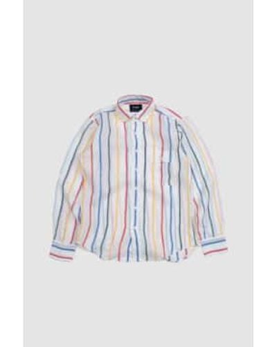 Drake's Linen Wide Stripe Casual Shirt Primary Colour M - White